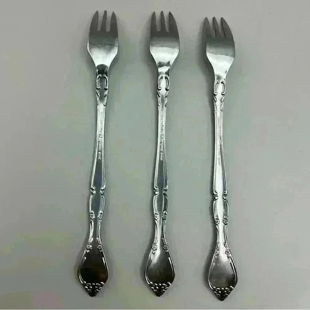 Set Of 3 Towle Supreme Cutlery 5.5” Winter Rose Cocktail/Seafood Fork Stainless - Picture 4 of 6